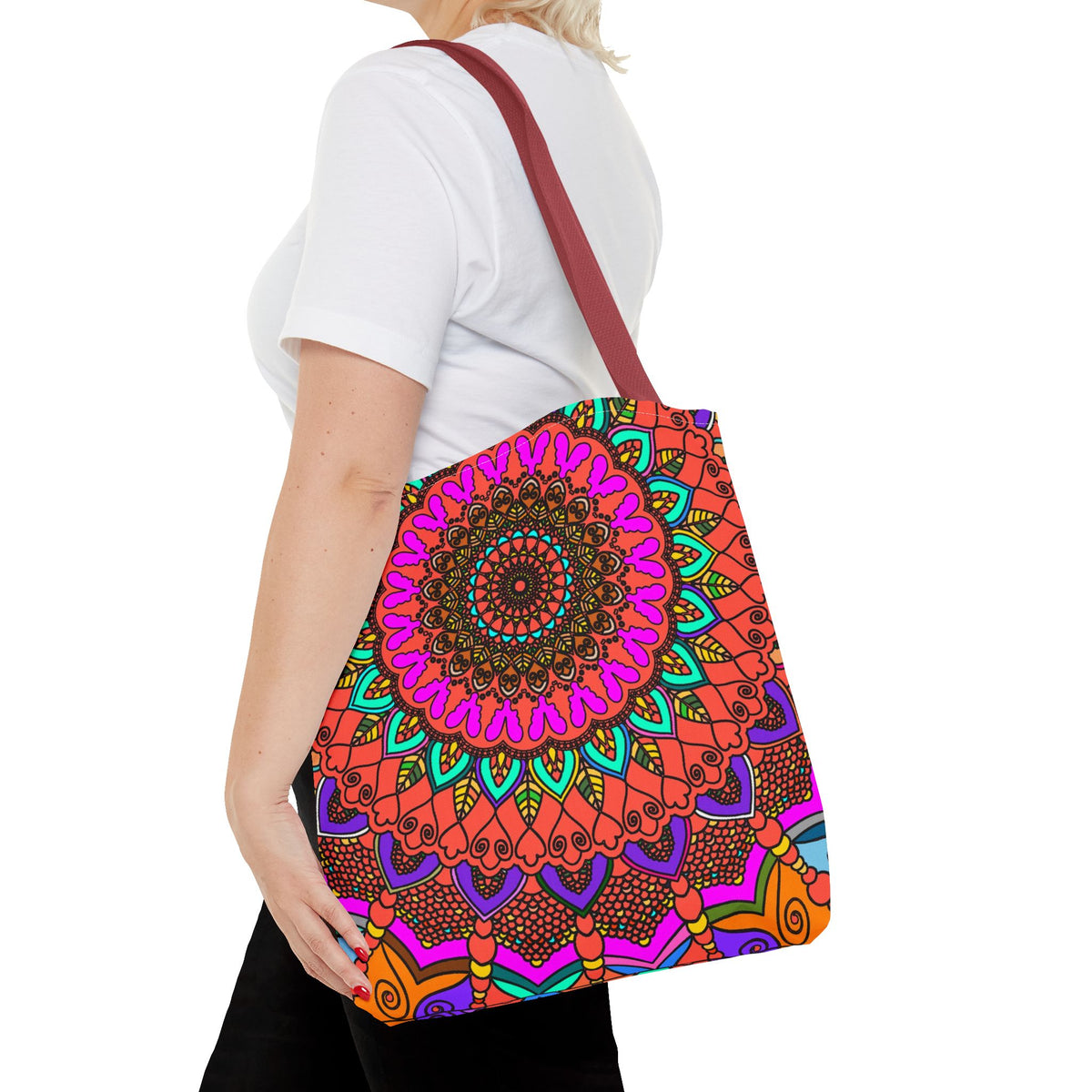 Colorful Mandala Tote Bag – Boho Psychedelic All-Over Print