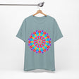 Vibrant and intricate mandala design t-shirt in multiple colors, featuring psychedelic art for a unique and eye-catching look