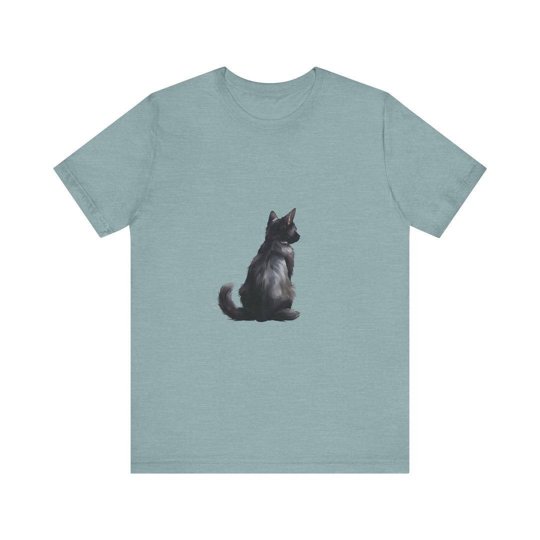 Black Cat Mystery - T-Shirt: A black cotton t-shirt with a mysterious black cat design