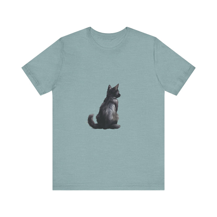 Black Cat Mystery - T-Shirt: A black cotton t-shirt with a mysterious black cat design