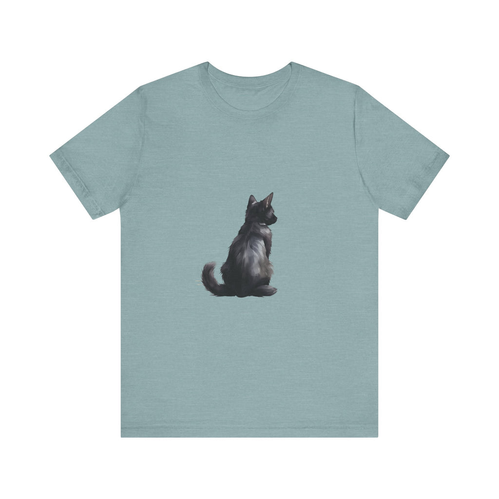 Black Cat Mystery - T-Shirt: A black cotton t-shirt with a mysterious black cat design