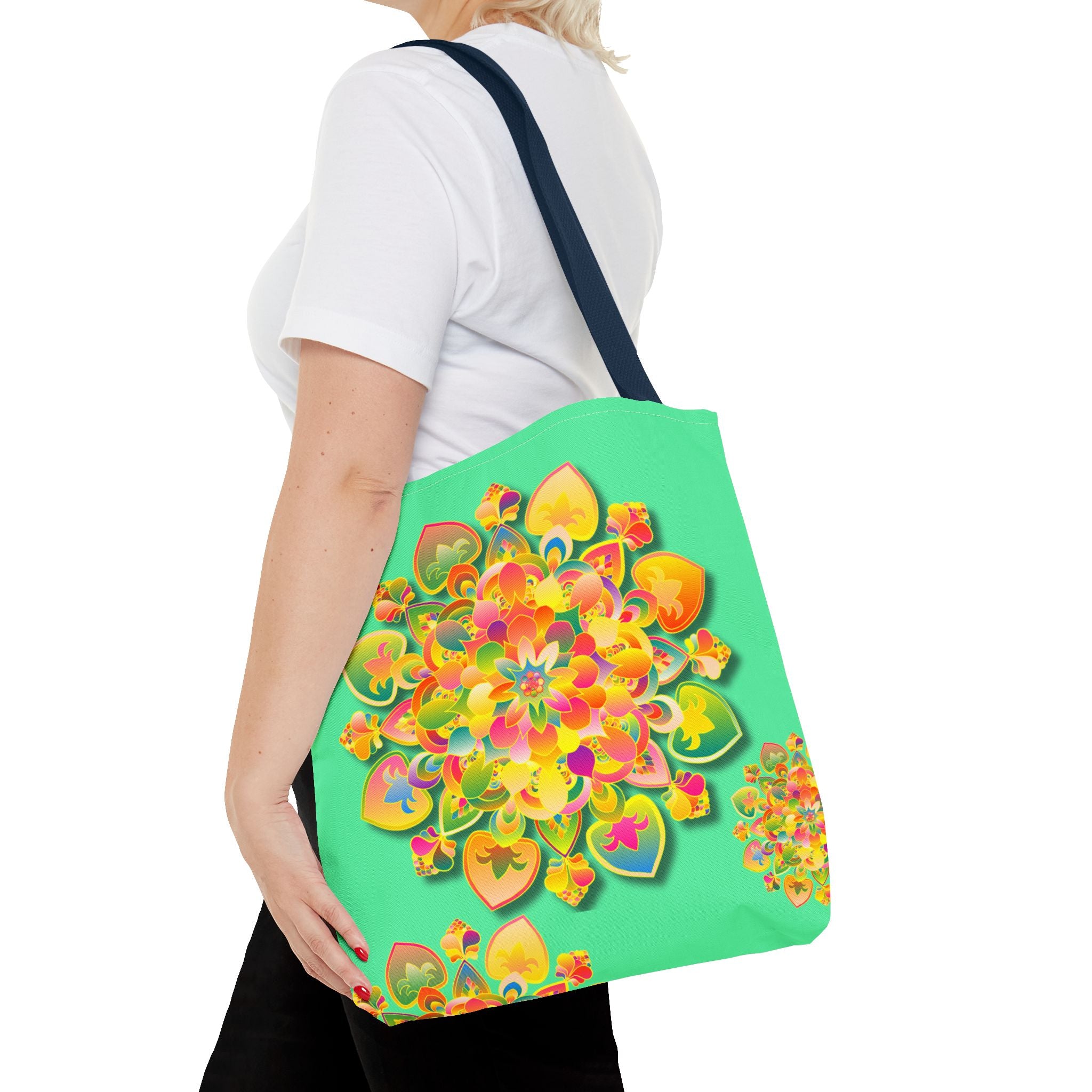 Floral Mandala Tote Bag — Bright Tropical Green All-Over Print