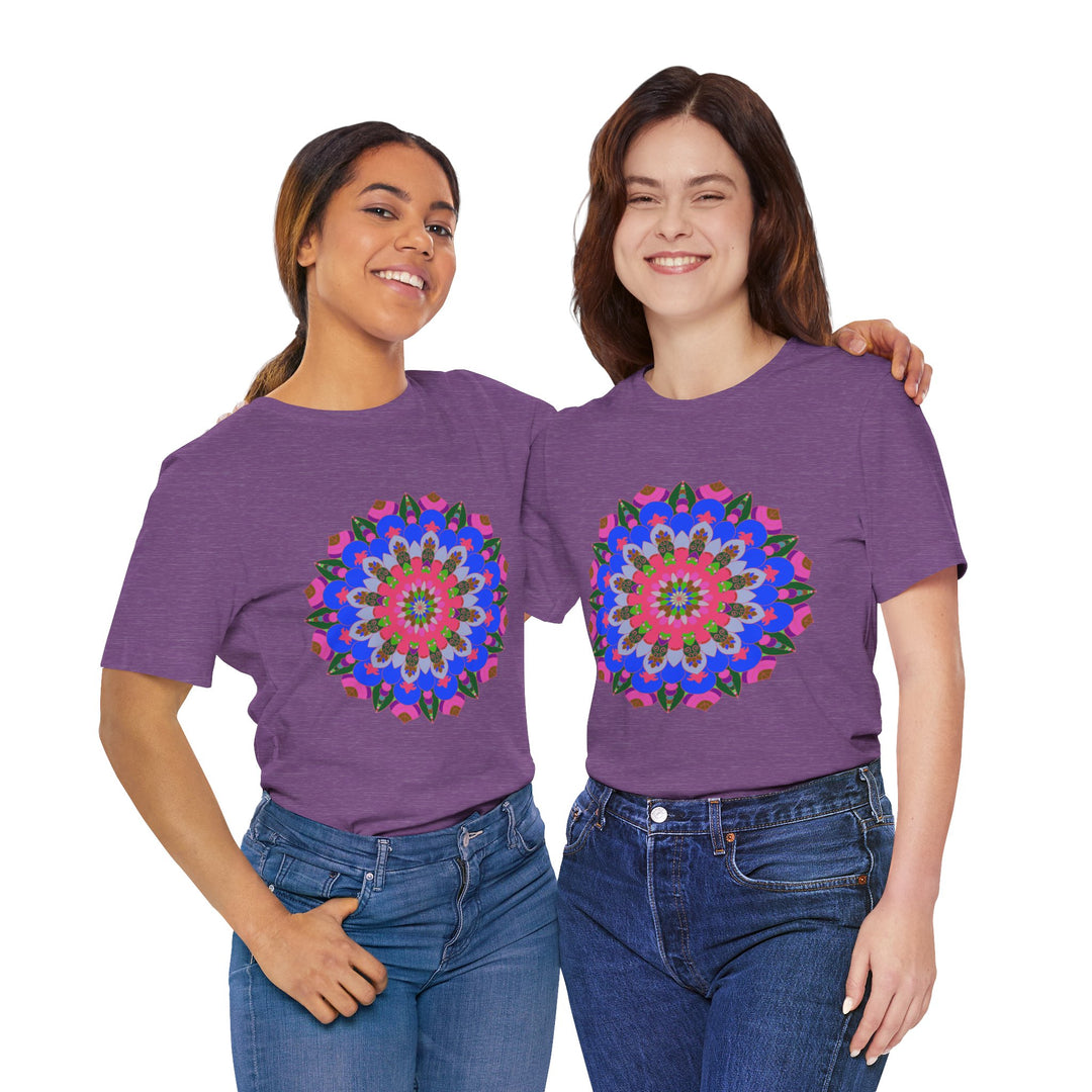 Vibrant and intricate geometric mandala design t-shirt in a variety of colors