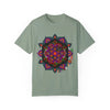 Handmade Mandala Design Halloween T-shirt - Unisex featuring intricate mandala pattern in orange and black colors, perfect for celebrating the spooky season and suitable for anyone, regardless of gender