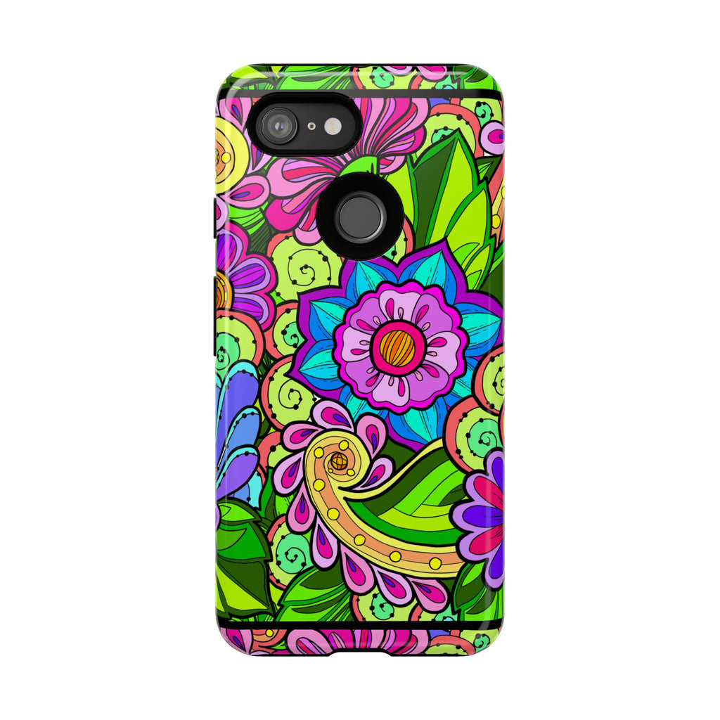 Floral Fantasy iPhone and Google Pixel Case in Bright Green Palette
