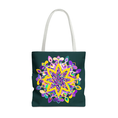 Dark green tote bag with colorful mandala design, perfect for the zen girl in your life - Blululi