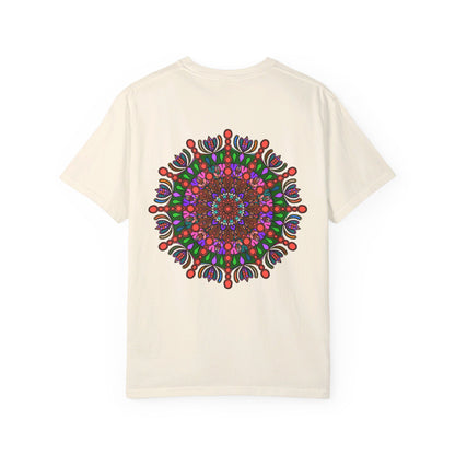 Unisex Mandala T-Shirt featuring hand-drawn mandala art on 100% ring-spun cotton, garment-dyed for extra comfort