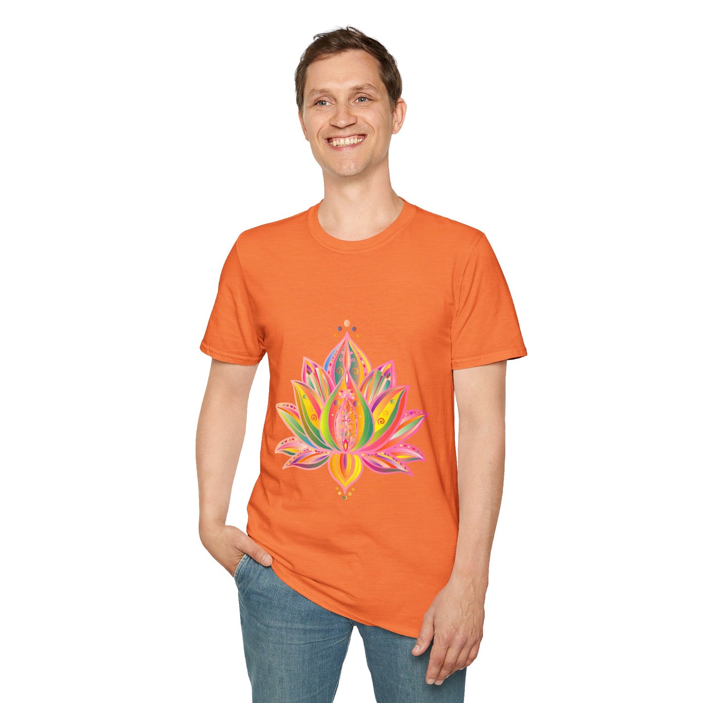 Lotus Mandala Unisex T-Shirt featuring a hand-drawn, unique design by Blululi