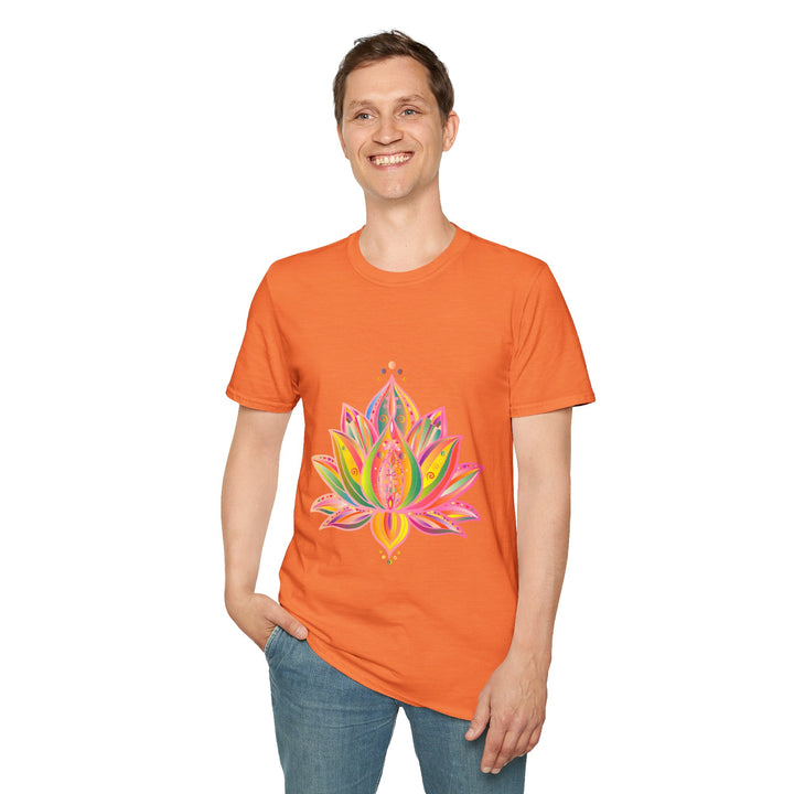 Lotus Mandala Unisex T-Shirt featuring a hand-drawn, unique design by Blululi