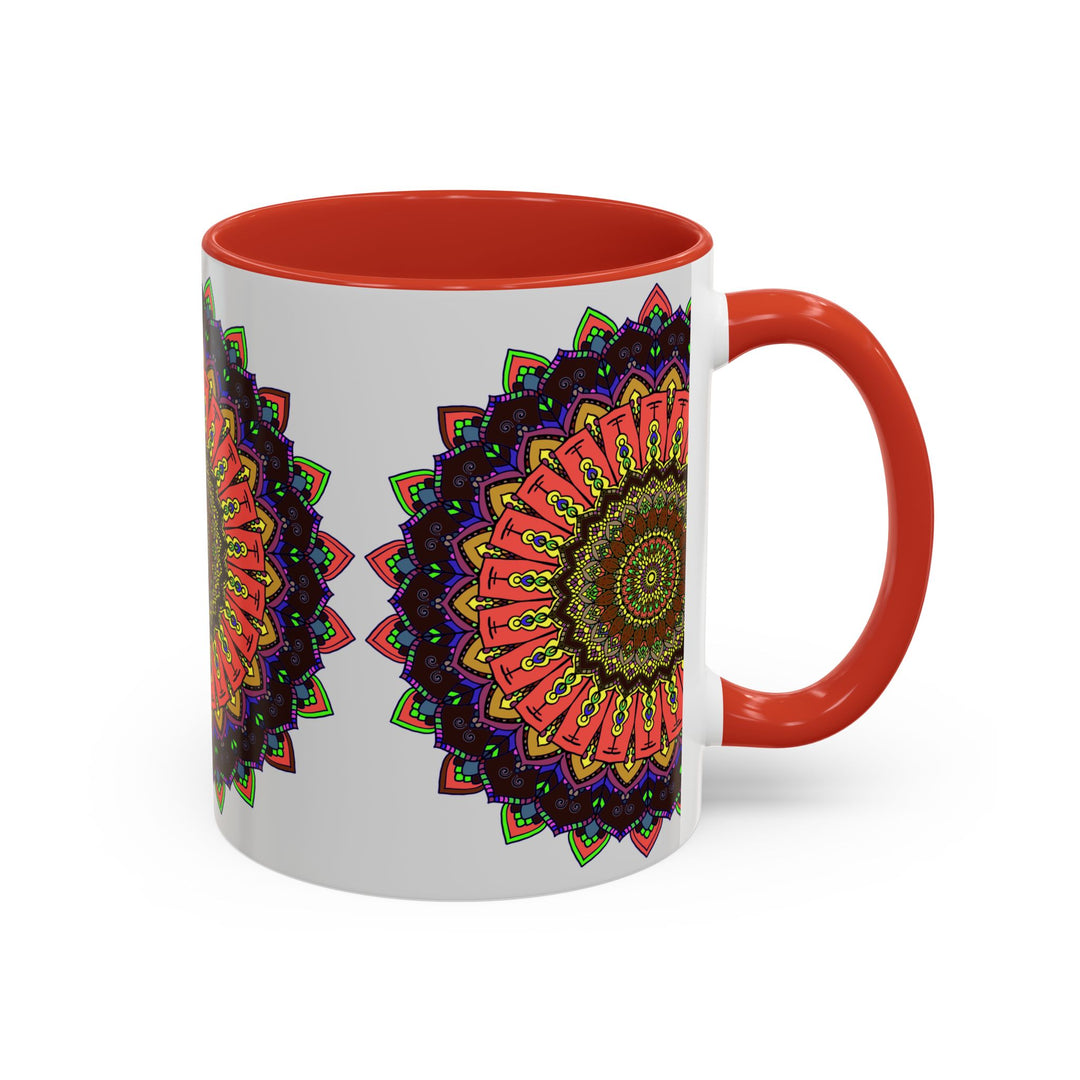 Beautiful and vibrant mandala art mug, perfect for sipping your favorite hot beverage and adding a touch of spirituality to your daily routine