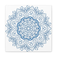 Handmade Mandala Art - Mandala Design Wall Art in Steel Blue color, made with Matte Canvas and stretched on a 125-inch frame
