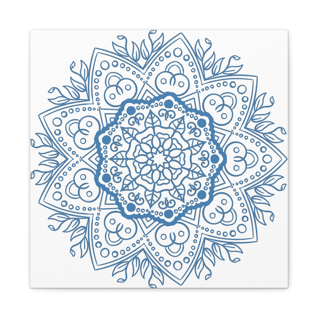 Handmade Mandala Art - Mandala Design Wall Art in Steel Blue color, made with Matte Canvas and stretched on a 125-inch frame