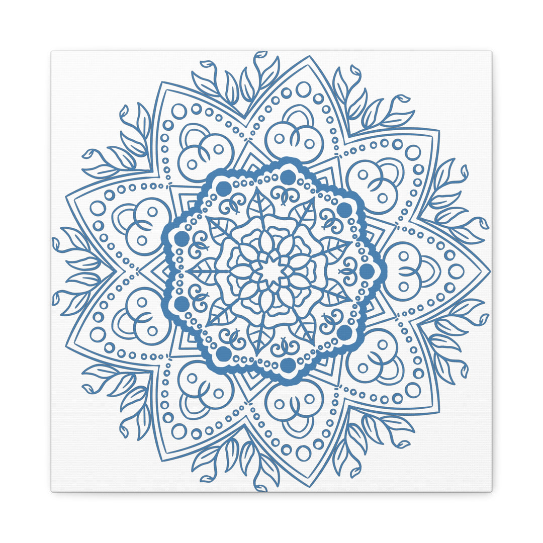 Handmade Mandala Art - Mandala Design Wall Art in Steel Blue color, made with Matte Canvas and stretched on a 125-inch frame