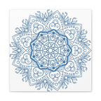 Handmade Mandala Art - Mandala Design Wall Art in Steel Blue color, made with Matte Canvas and stretched on a 125-inch frame