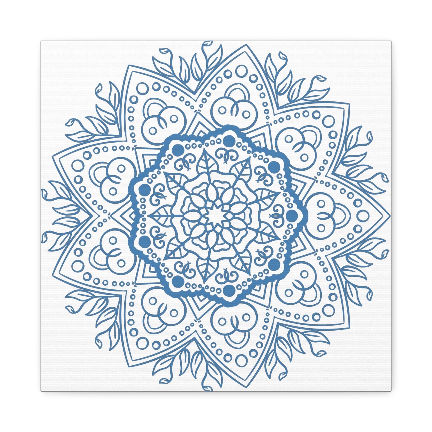 Handmade Mandala Art - Mandala Design Wall Art in Steel Blue color, made with Matte Canvas and stretched on a 125-inch frame