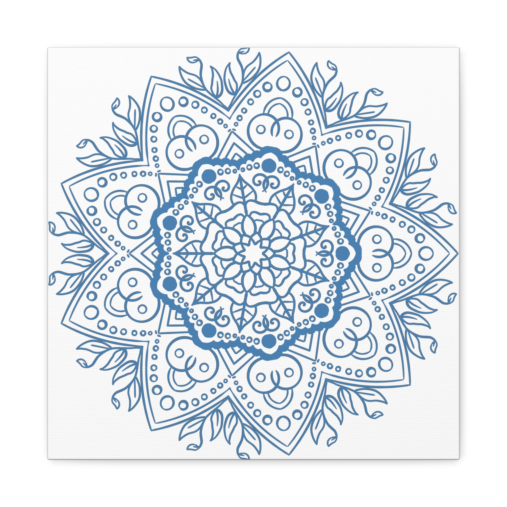 Handmade Mandala Art - Mandala Design Wall Art in Steel Blue color, made with Matte Canvas and stretched on a 125-inch frame