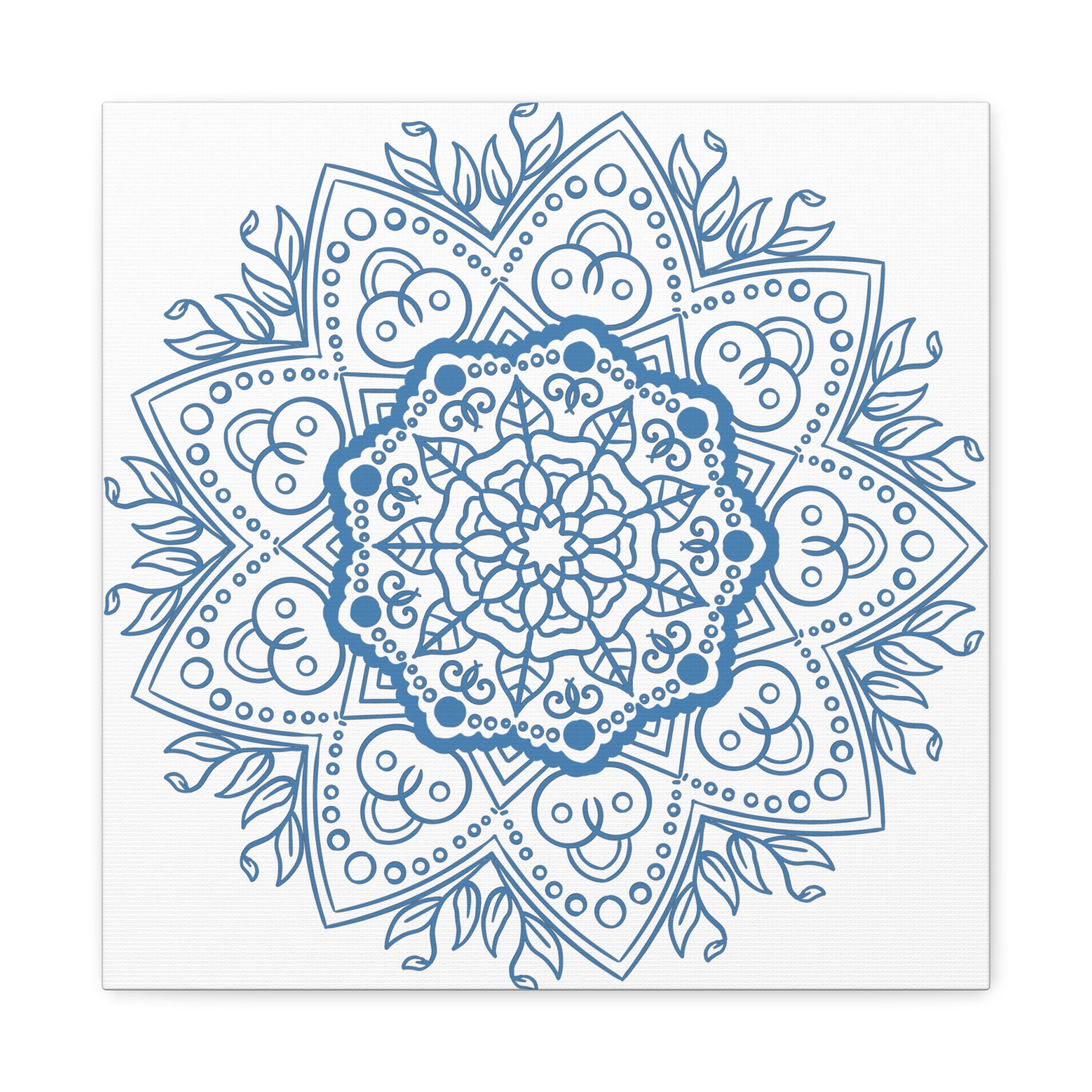 Handmade Mandala Art - Mandala Design Wall Art in Steel Blue color, made with Matte Canvas and stretched on a 125-inch frame
