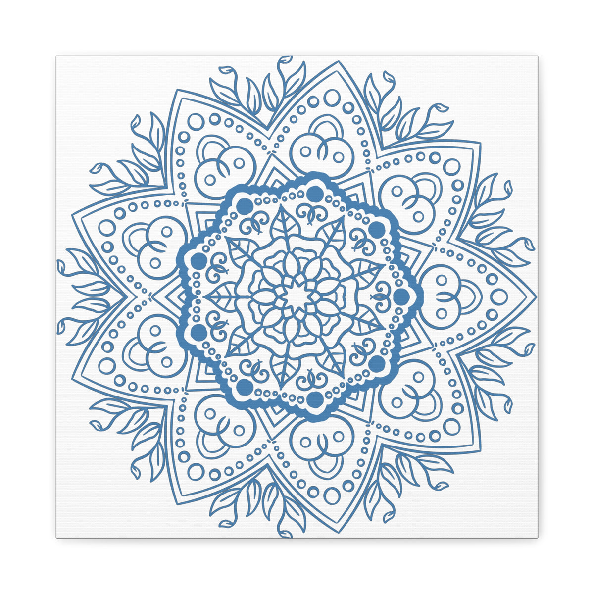 Handmade Mandala Art - Mandala Design Wall Art in Steel Blue color, made with Matte Canvas and stretched on a 125-inch frame