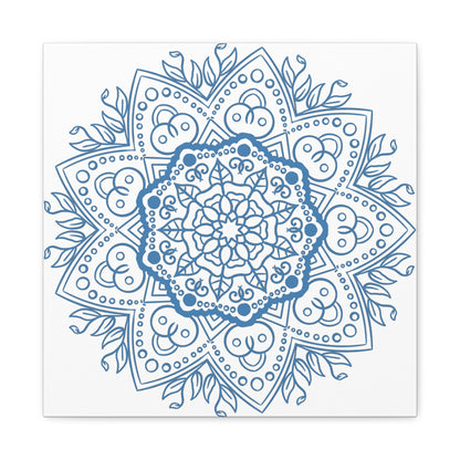 Handmade Mandala Art - Mandala Design Wall Art in Steel Blue color, made with Matte Canvas and stretched on a 125-inch frame