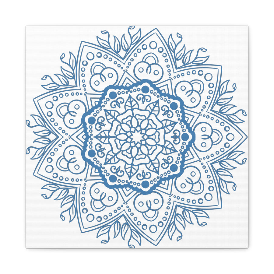 Handmade Mandala Art - Mandala Design Wall Art in Steel Blue color, made with Matte Canvas and stretched on a 125-inch frame