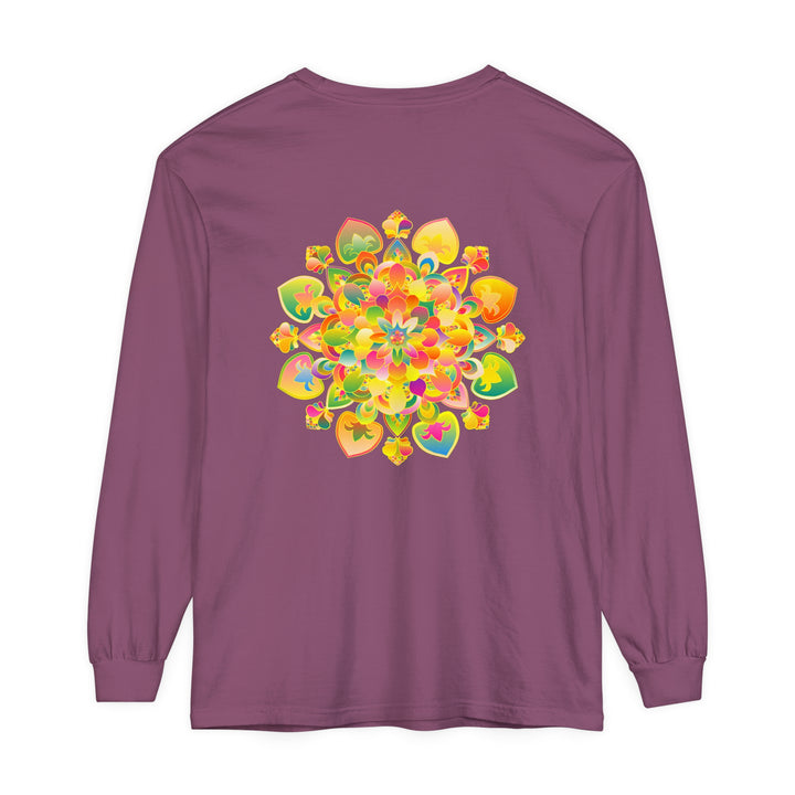 Colorful and intricate mandala design on long sleeve t-shirt