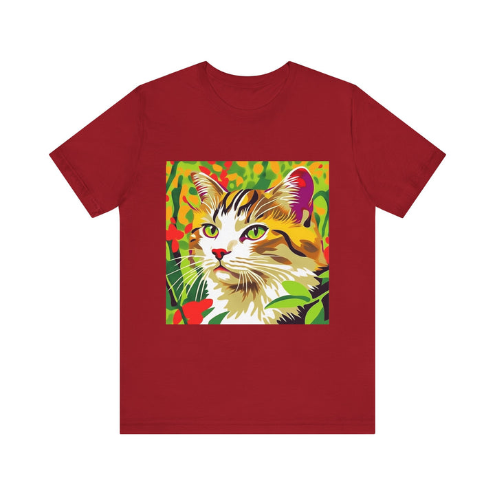 Colorful animal design t-shirt featuring a stunning illustration of a savanna cat