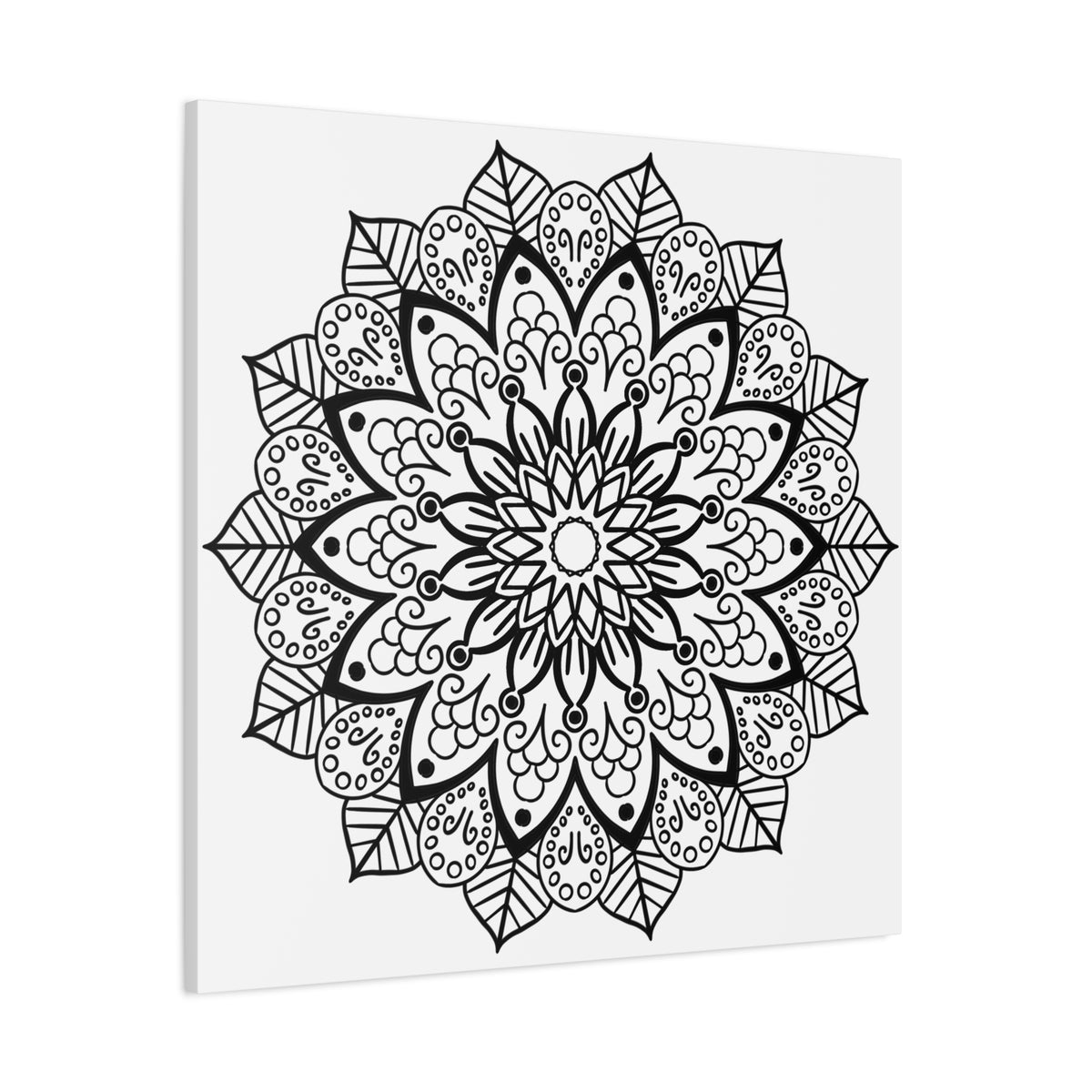 Handmade Mandala Art - Black & White Wall Art on Matte Canvas, Stretched, 125 thick, intricate and detailed design