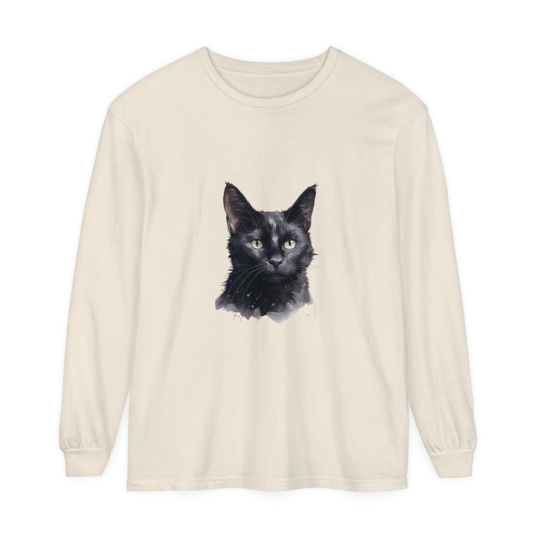 Black Cat Watercolor Unisex Long Sleeve T-Shirt with vibrant watercolor design