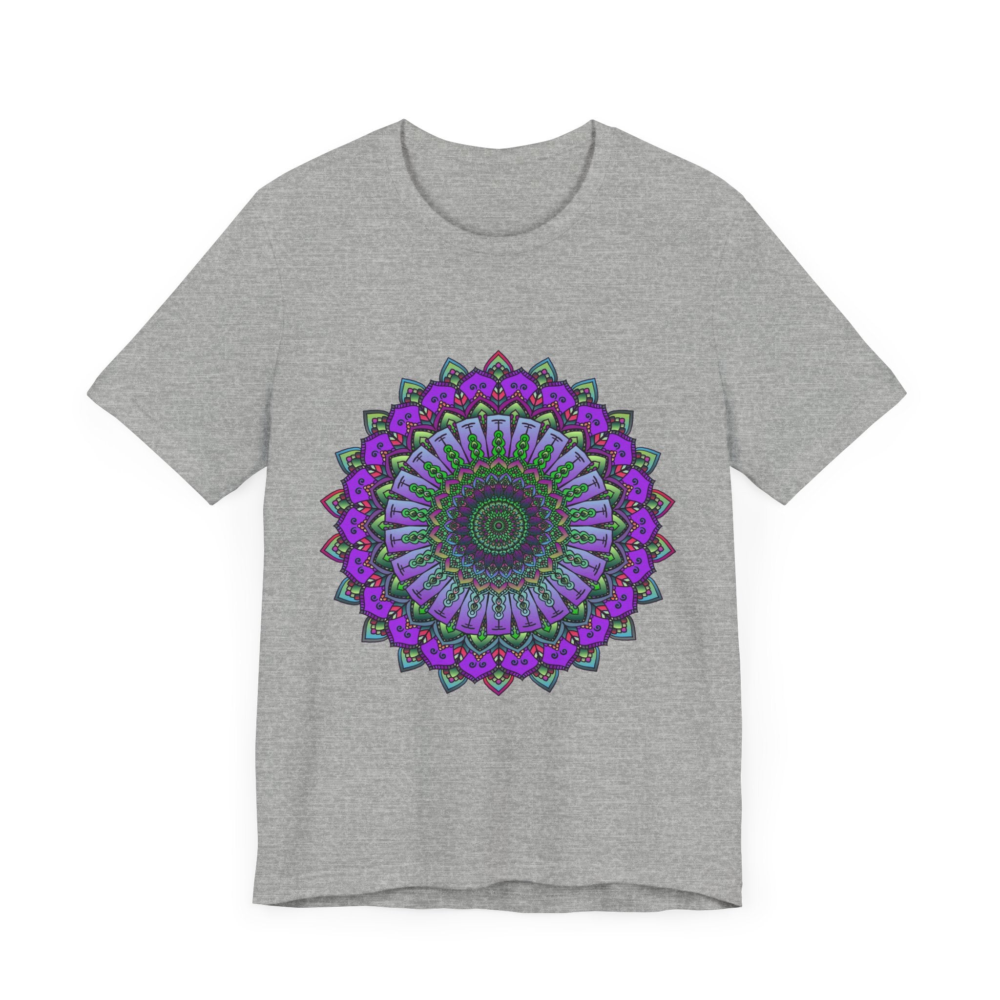 Beautiful purple and green mandala tee with intricate and mesmerizing design