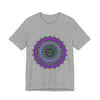 Beautiful purple and green mandala tee with intricate and mesmerizing design