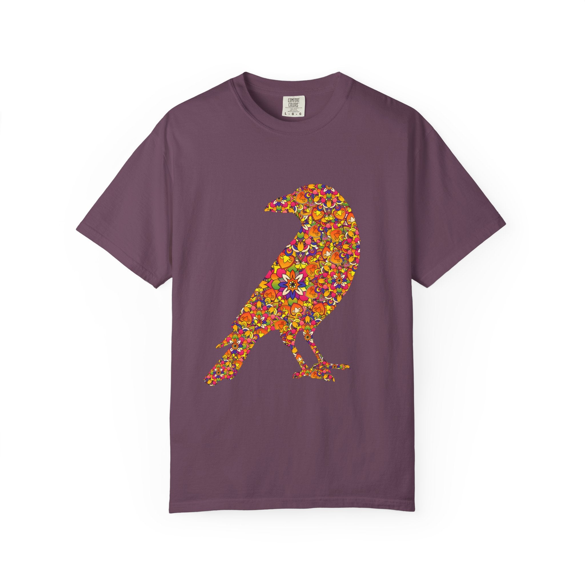 Maglietta con mandala floreale e corvo radioso