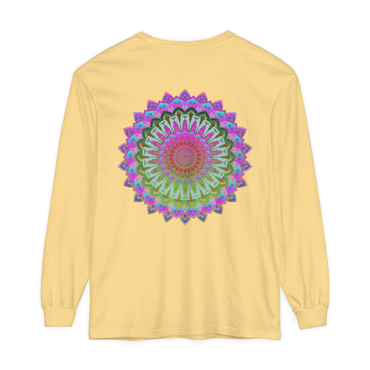 Vibrant Mandala Unisex Long Sleeve T-Shirt with intricate design and colorful patterns