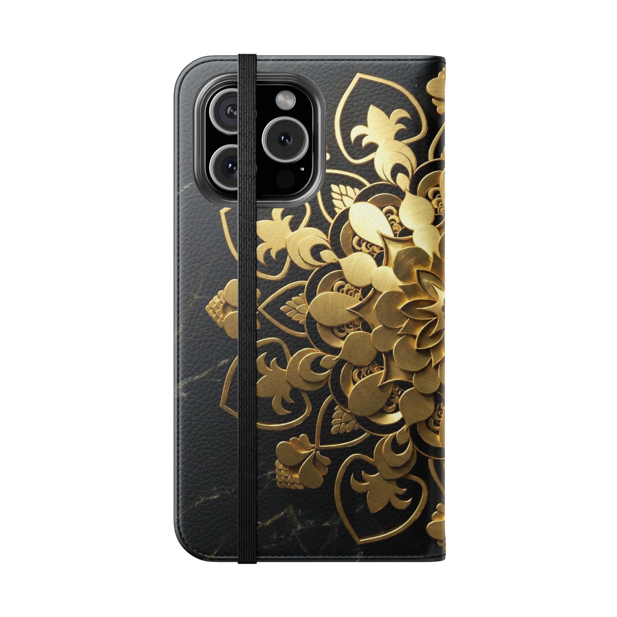Gold Mandala Flip Phone Case – Luxury Floral Wallet Cover