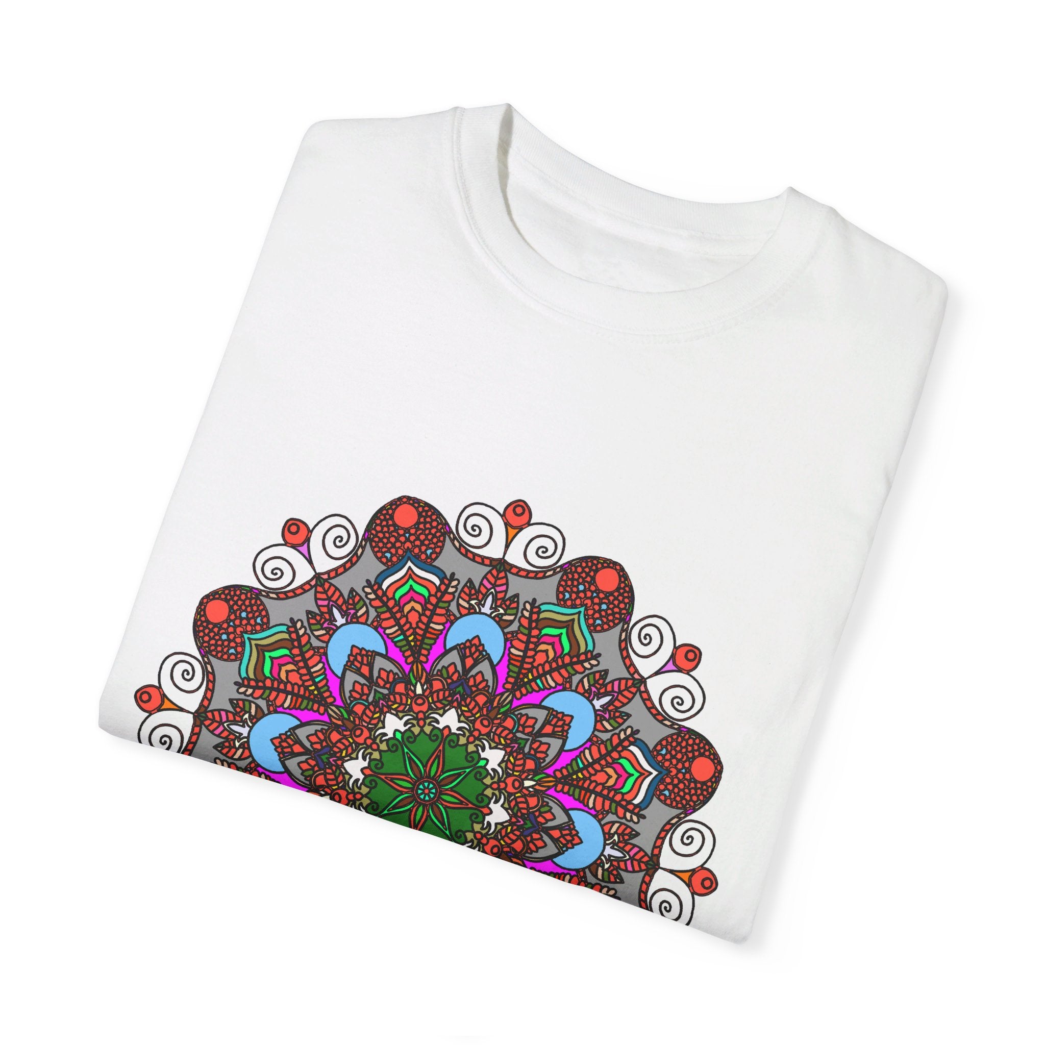 Unisex Mandala T-Shirt featuring Hand-Drawn Mandala Art, made from 100% Ring-Spun Cotton, and Garment-Dyed for Extra Comfort