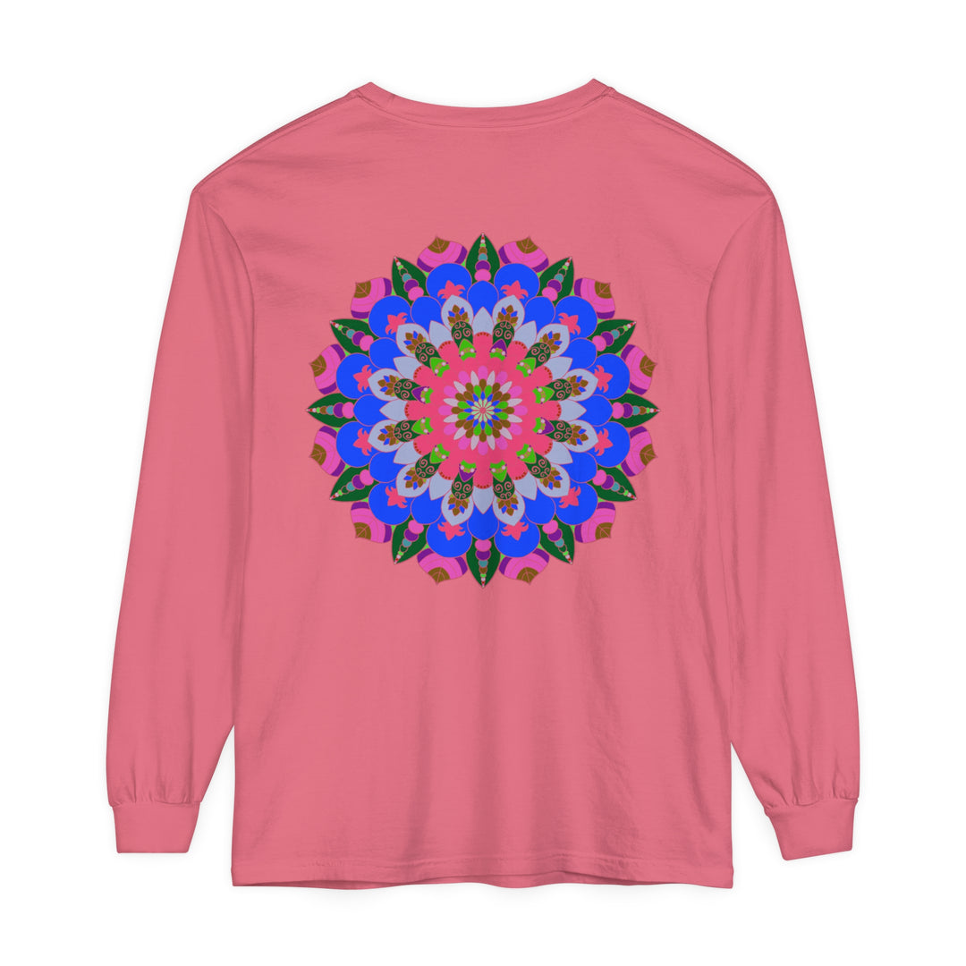 Eye-catching long sleeve t-shirt featuring a colorful and detailed mandala design