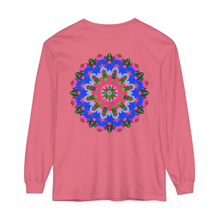 Eye-catching long sleeve t-shirt featuring a colorful and detailed mandala design