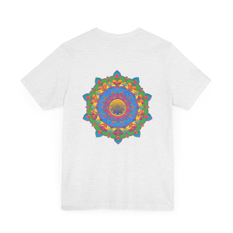 A colorful and intricate mandala design featuring vibrant hues, representing spiritual peace and harmony, adorns this comfortable tee
