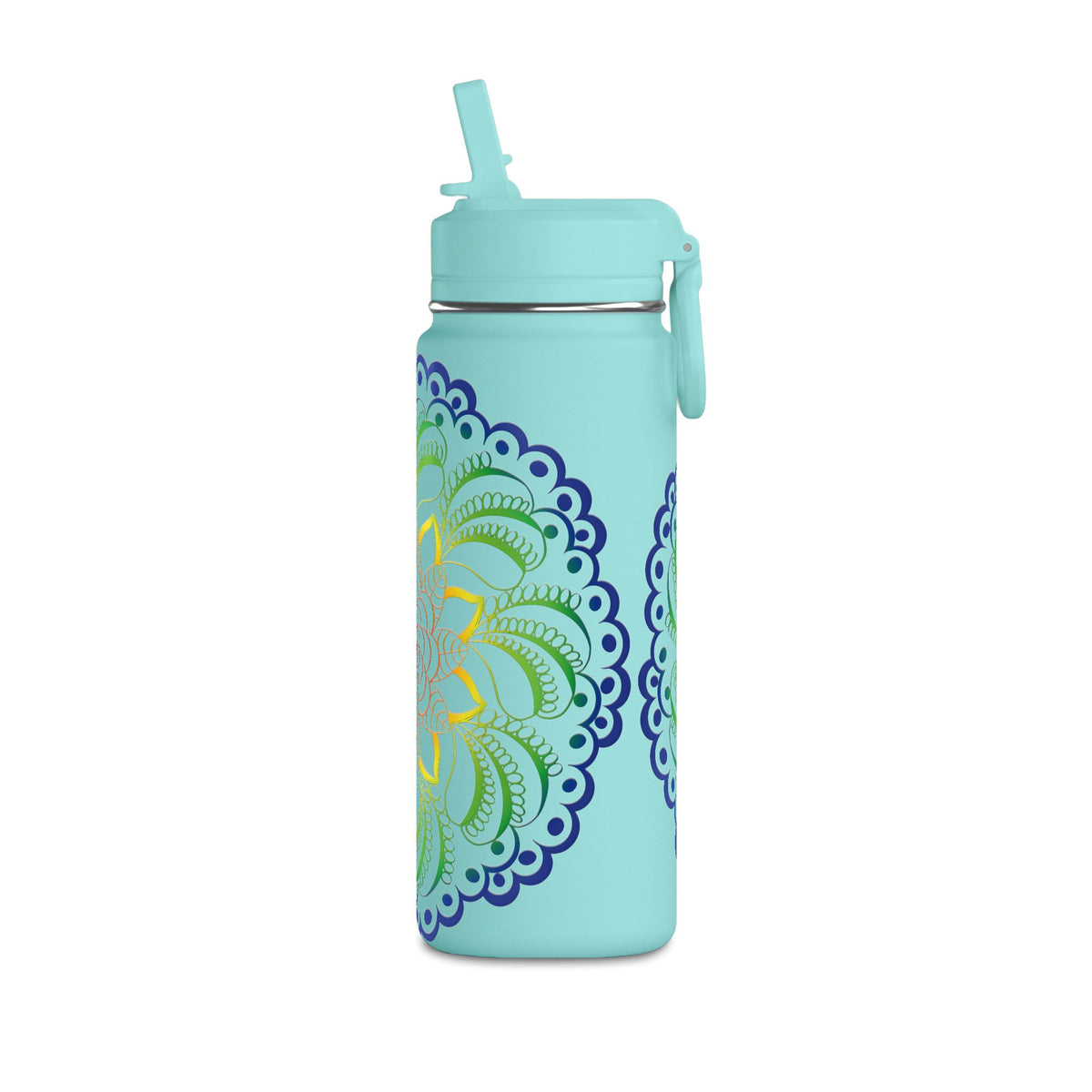20oz Floral Mandala Water Bottle — Rainbow Lotus Reusable Straw Bottle