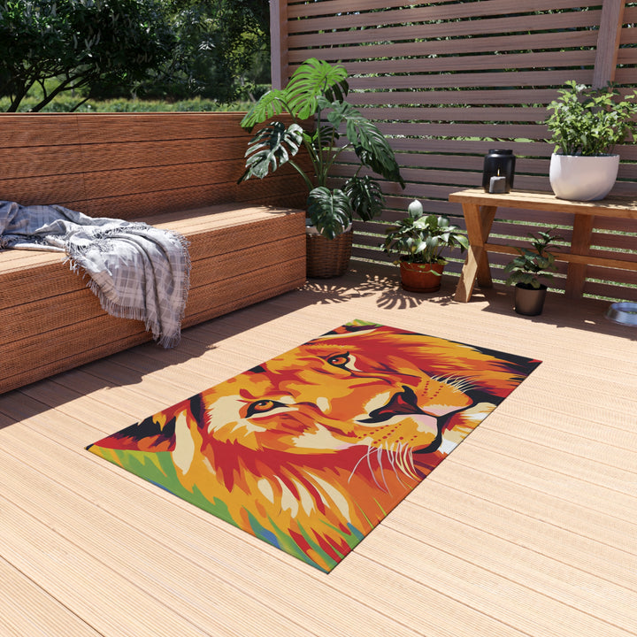 Lion Face Outdoor Rug – Vibrant Wildlife Doormat for Patio &amp; Porch