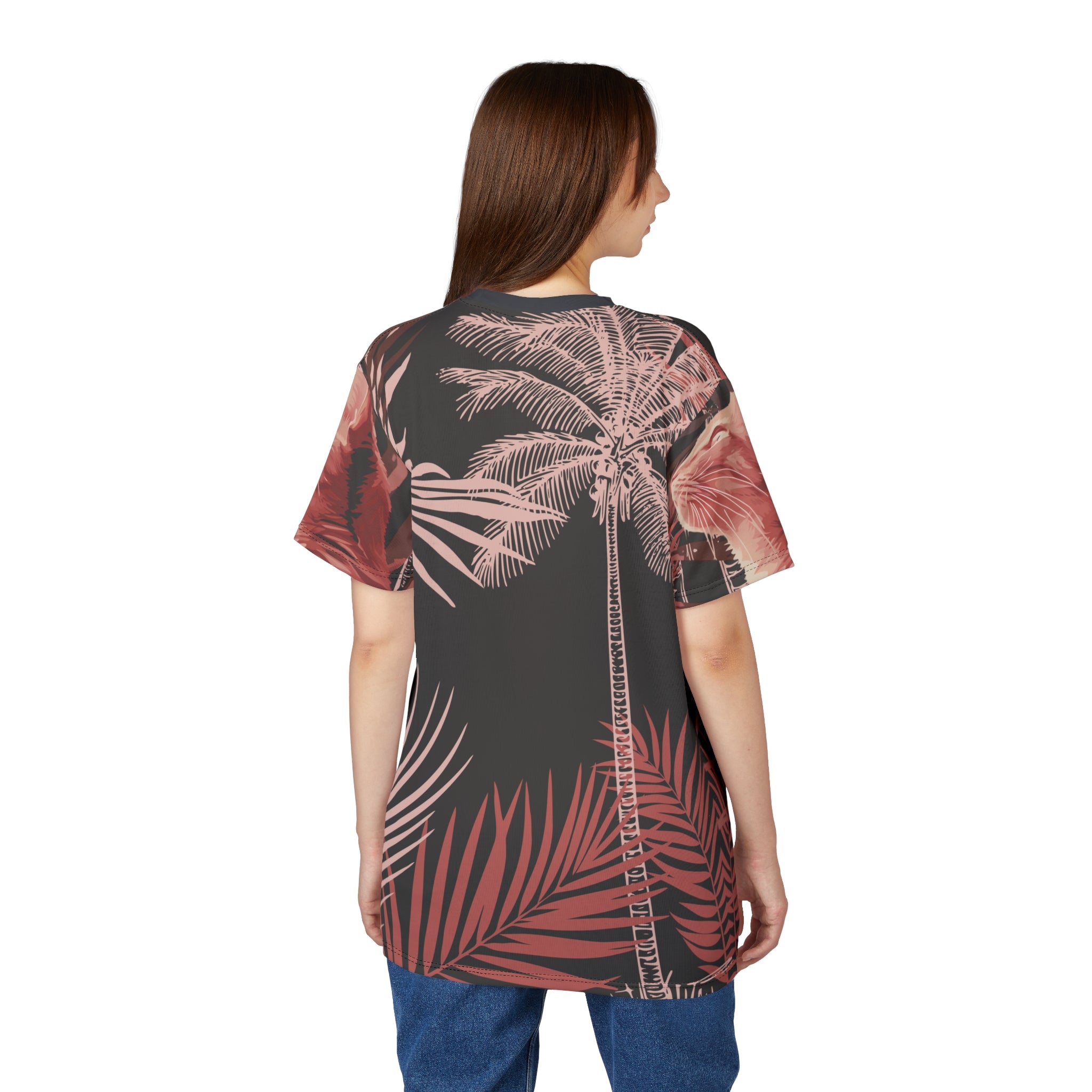 T-Shirt mit tropischem Katzen-Allover-Print