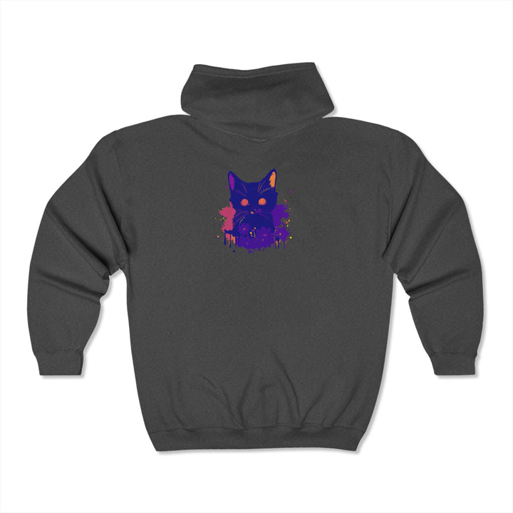 A cozy and stylish hooded sweatshirt featuring a mystical cat in watercolor design