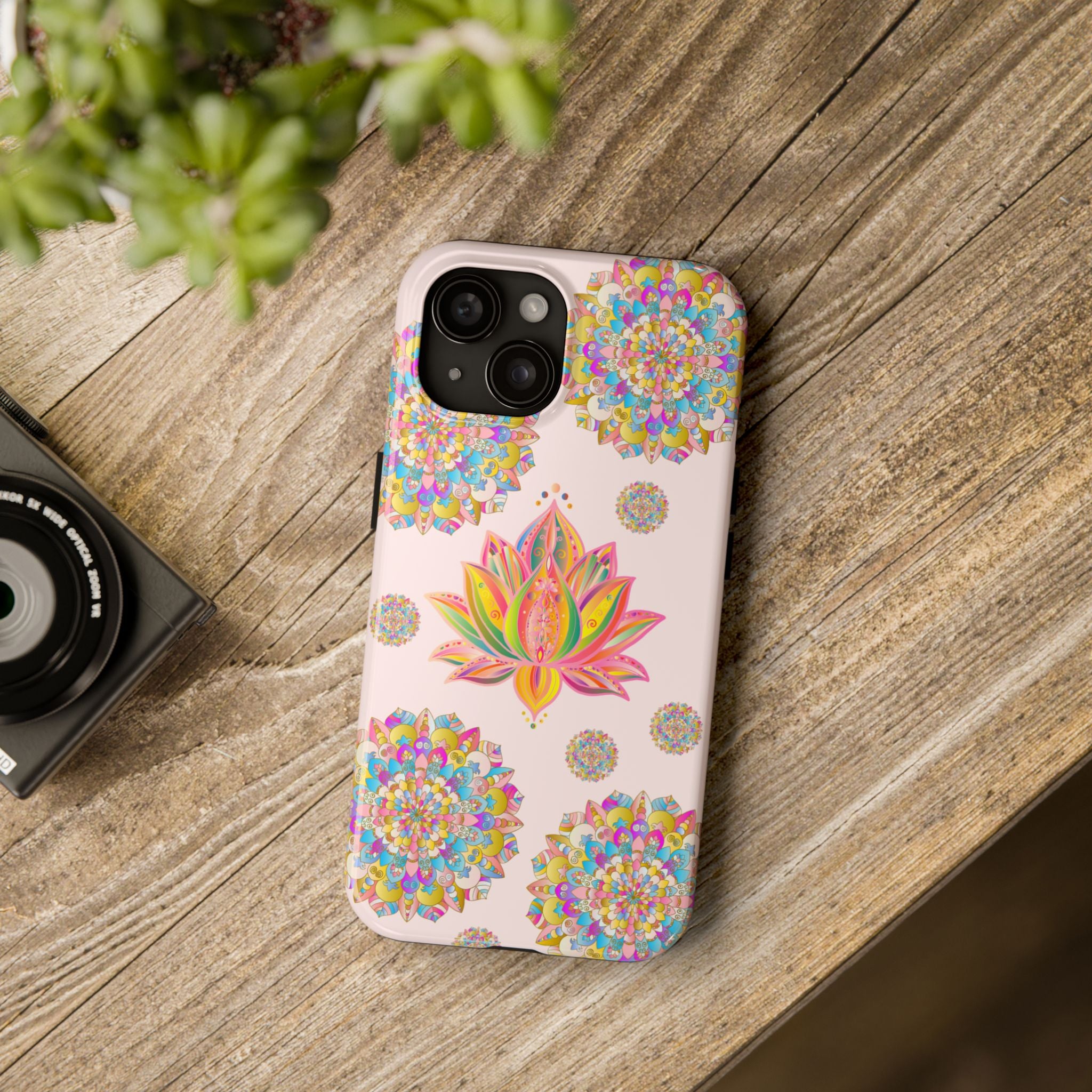 Handmade light pink lotus flower mandala design phone case for protection