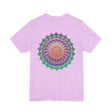 Harmonious mandala t-shirt with spiritual symbols representing peace and tranquility