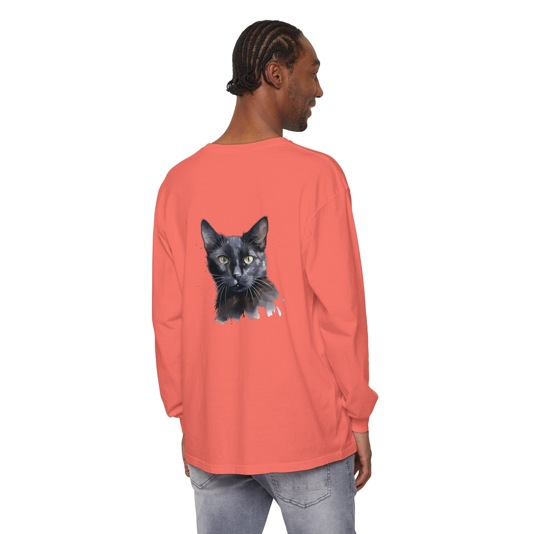 Black Cat Watercolor - Mystical Long Sleeve T-Shirt with unique design