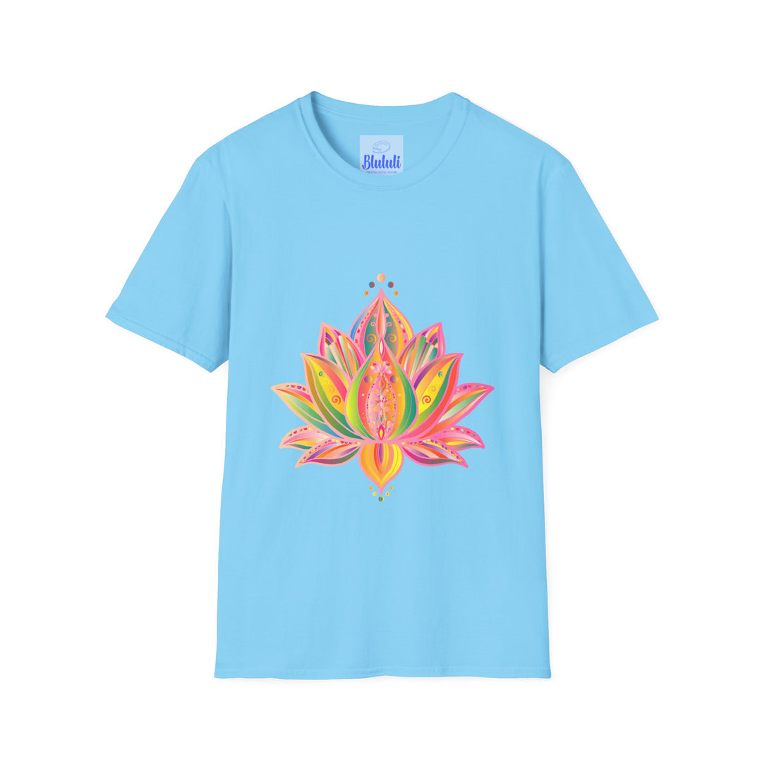 Lotus Mandala Unisex T-Shirt with Hand-Drawn Unique Design by Blululi