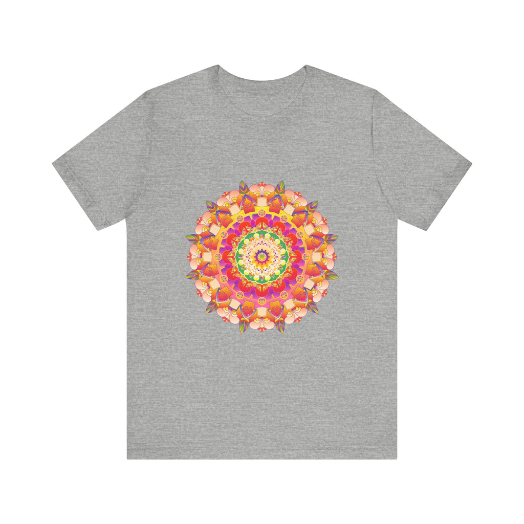 A close-up image of the Vibrant Mandala T-shirt, showcasing its intricate and colorful design with a mix of vibrant hues and detailed patterns