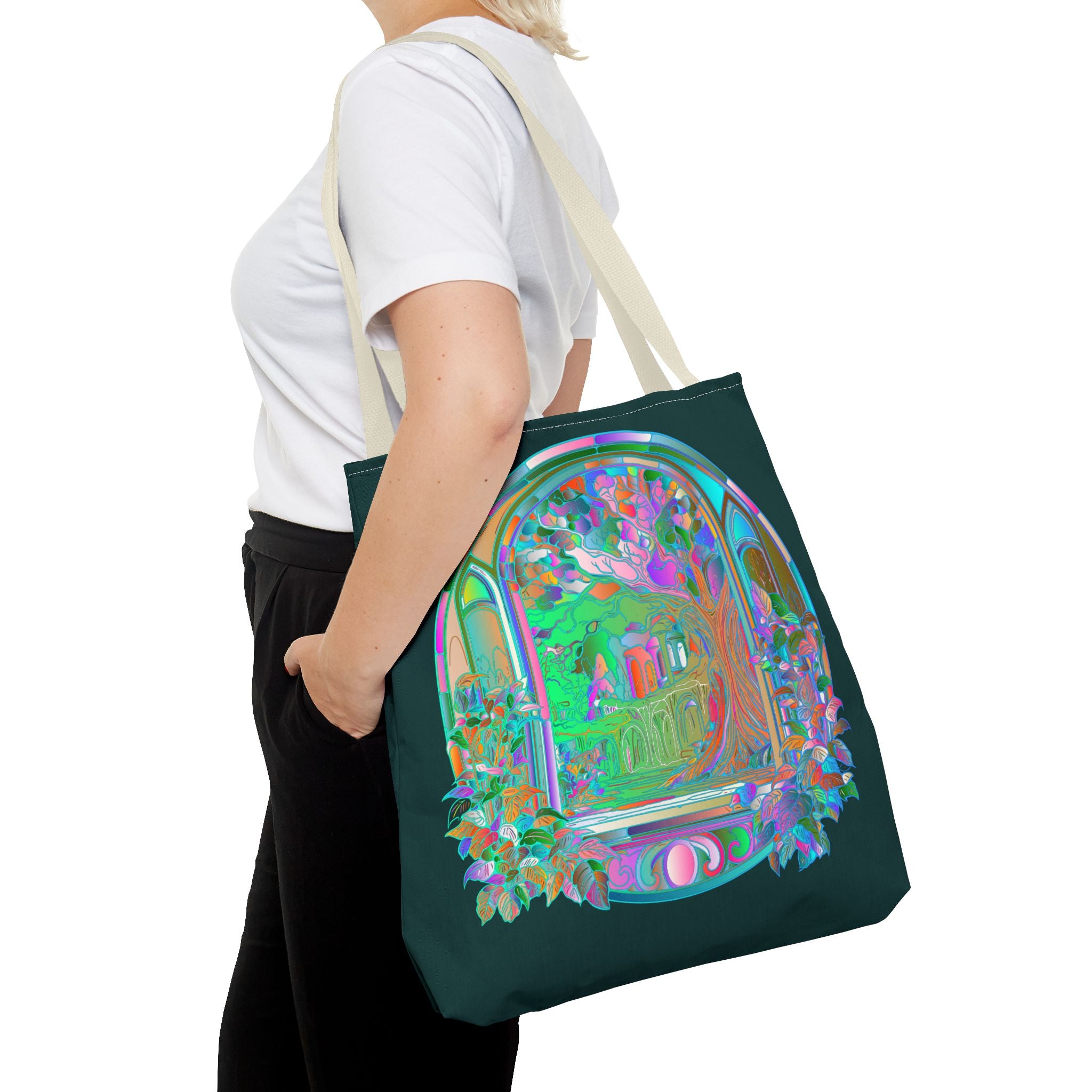 Colorful and intricate Mystical Nature Mandala Tote Bag with intricate patterns