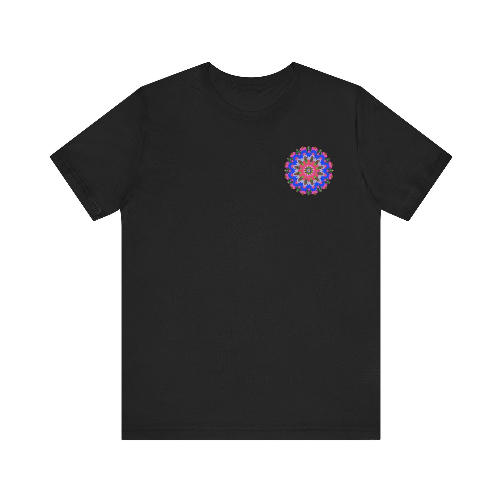 A beautiful, colorful mandala tee featuring intricate patterns symbolizing spiritual peace and harmony