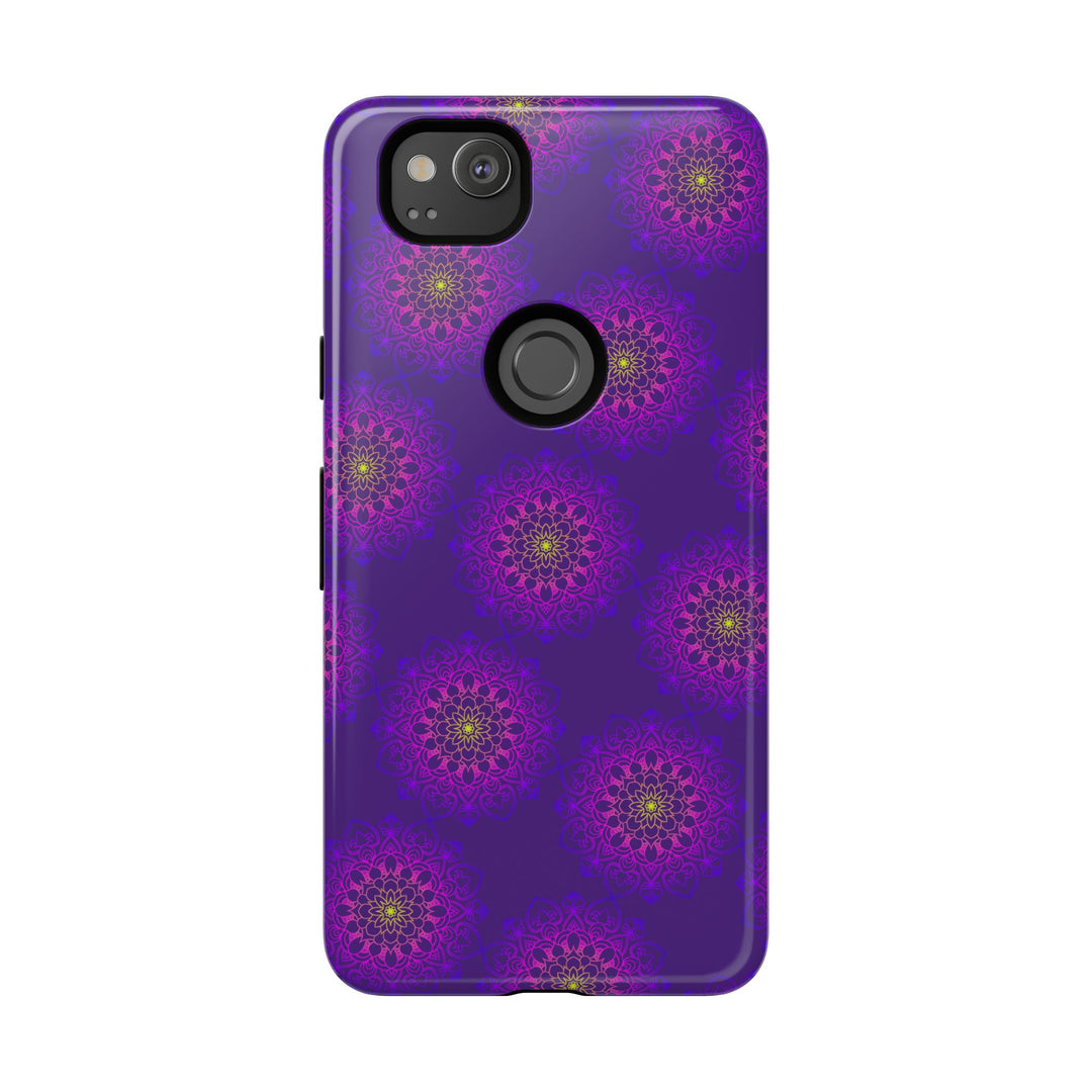 Intricate Purple Floral iPhone Case with Bold Mandala Design