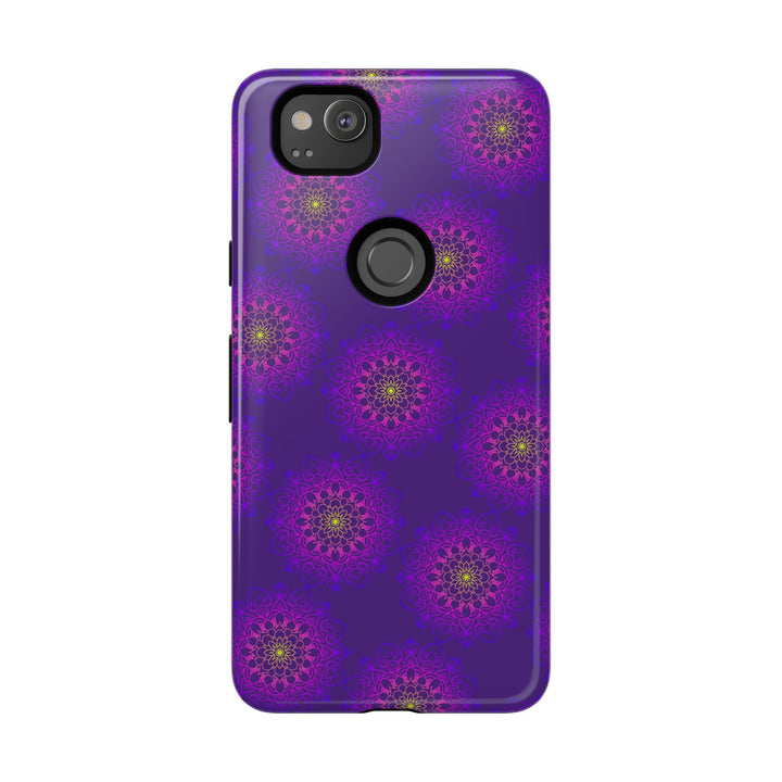 Intricate Purple Floral iPhone Case with Bold Mandala Design